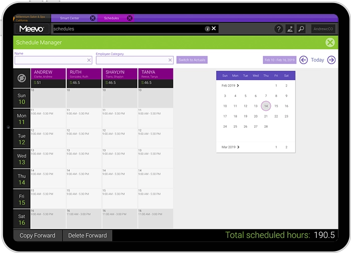 Meevo Scheduling Manager in a tablet