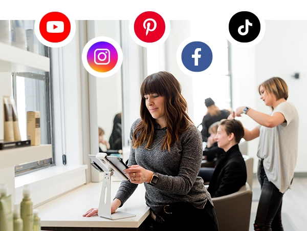 Busy salon using social media marketing